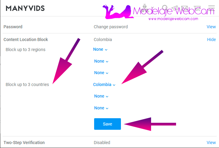 ManyVids - Block countries