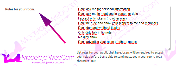 cómo agregar tus reglas en el chat de chaturbate modelaje webcam
