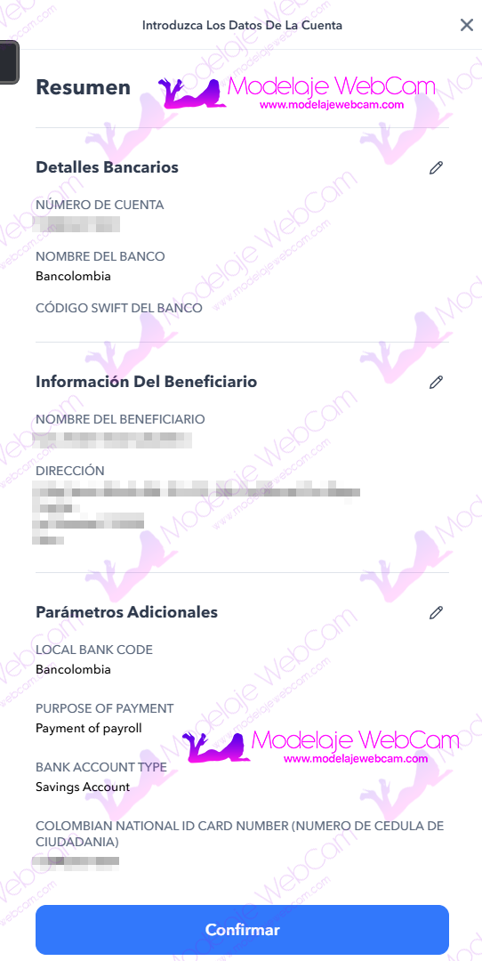 Paxum - Información de la cuenta bancaria