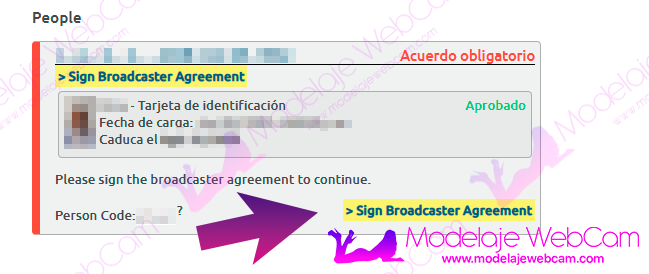 Chaturbate person approved and sign broadcaster agreement