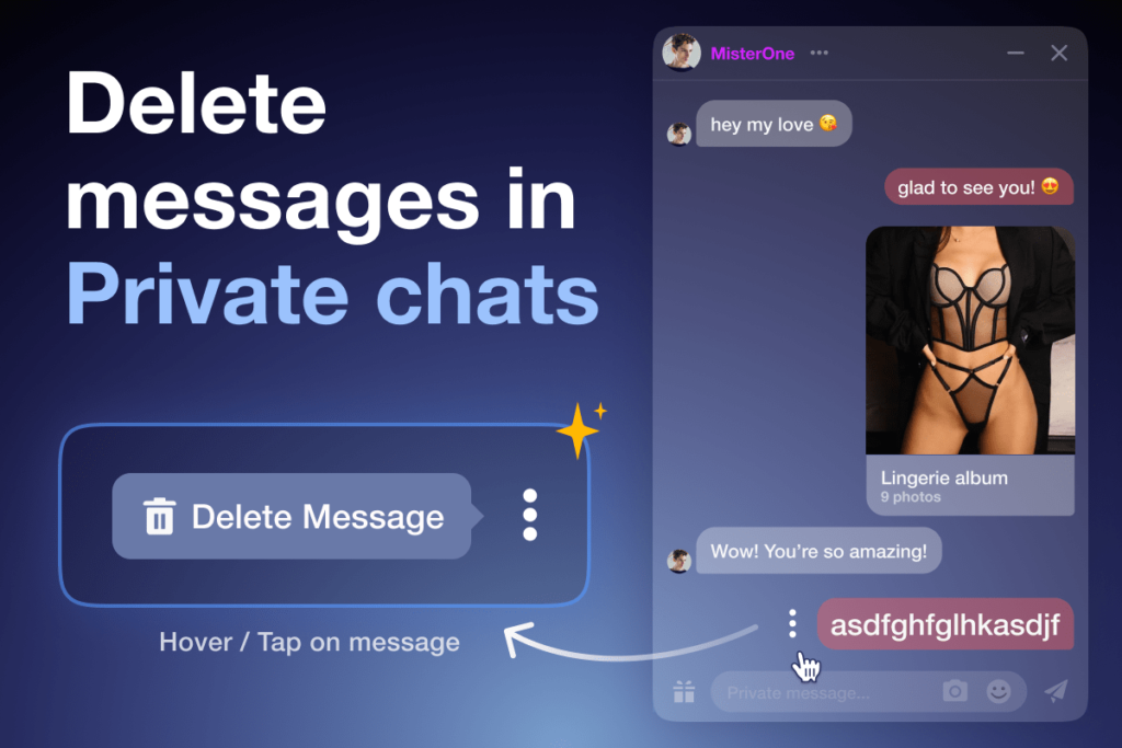 Delete messages in Private chats in Stripchat