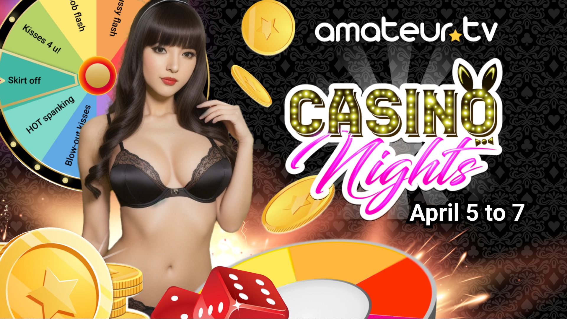 The "Casino Night 2024" event is coming on Amateur.tv for you and your fans to have fun playing games of chance.