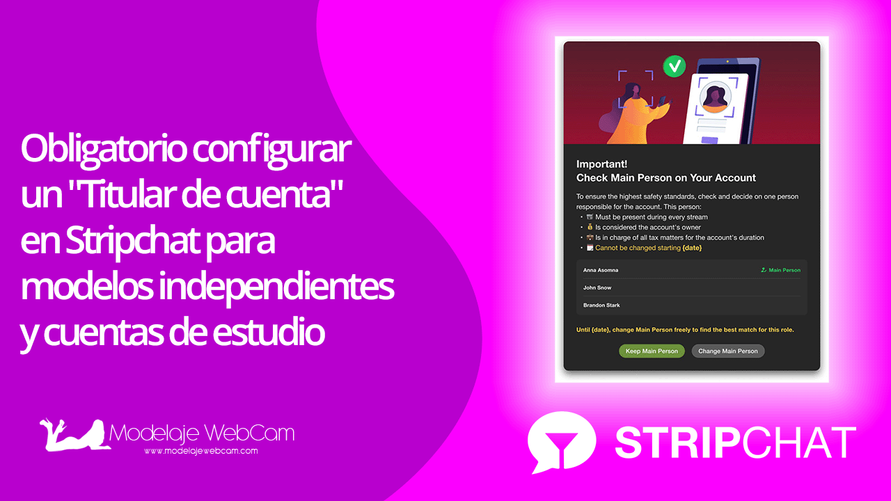 configurar un "Titular de cuenta" en Stripchat