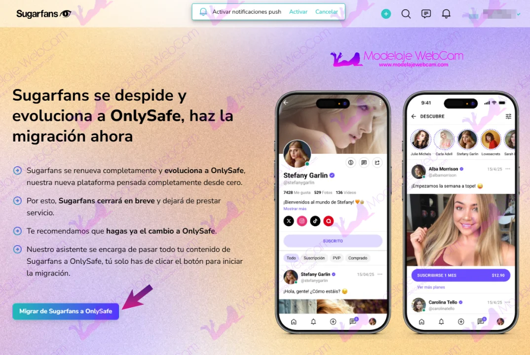SugaFans - Asistente para migrar cuenta a OnlySafe