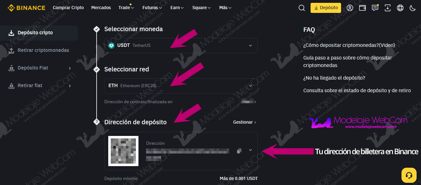 Dirección de billetera en Binance